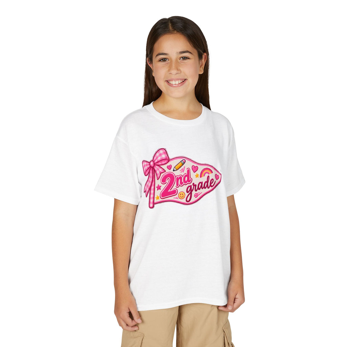 2nd Grade Girls T‑Shirt — Pink Pencil Pennant Back to School Tee