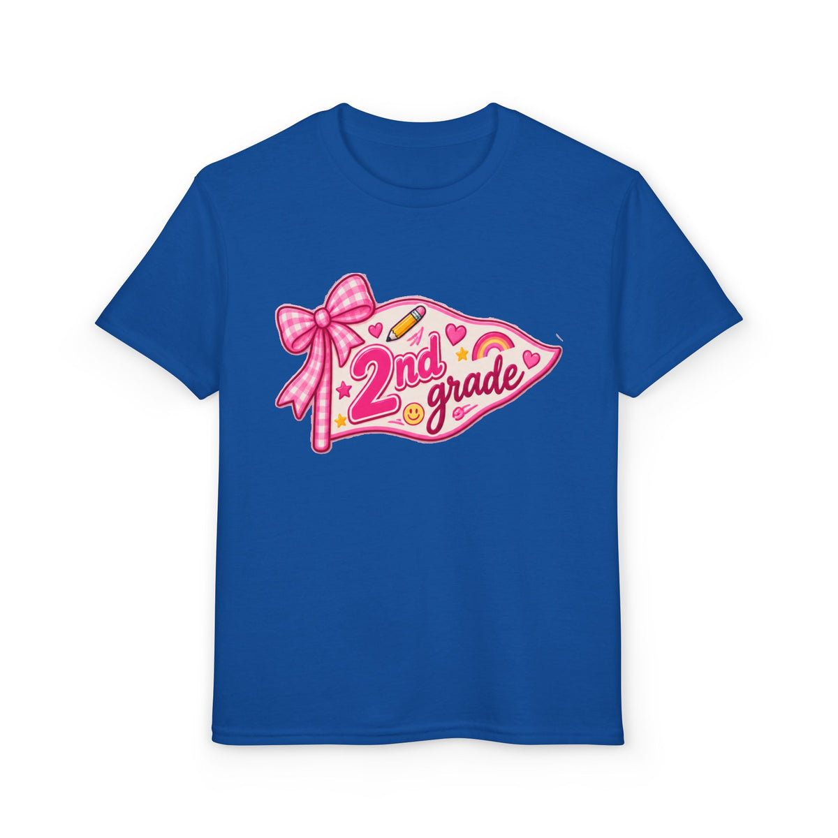 2nd Grade Girls T‑Shirt — Pink Pencil Pennant Back to School Tee