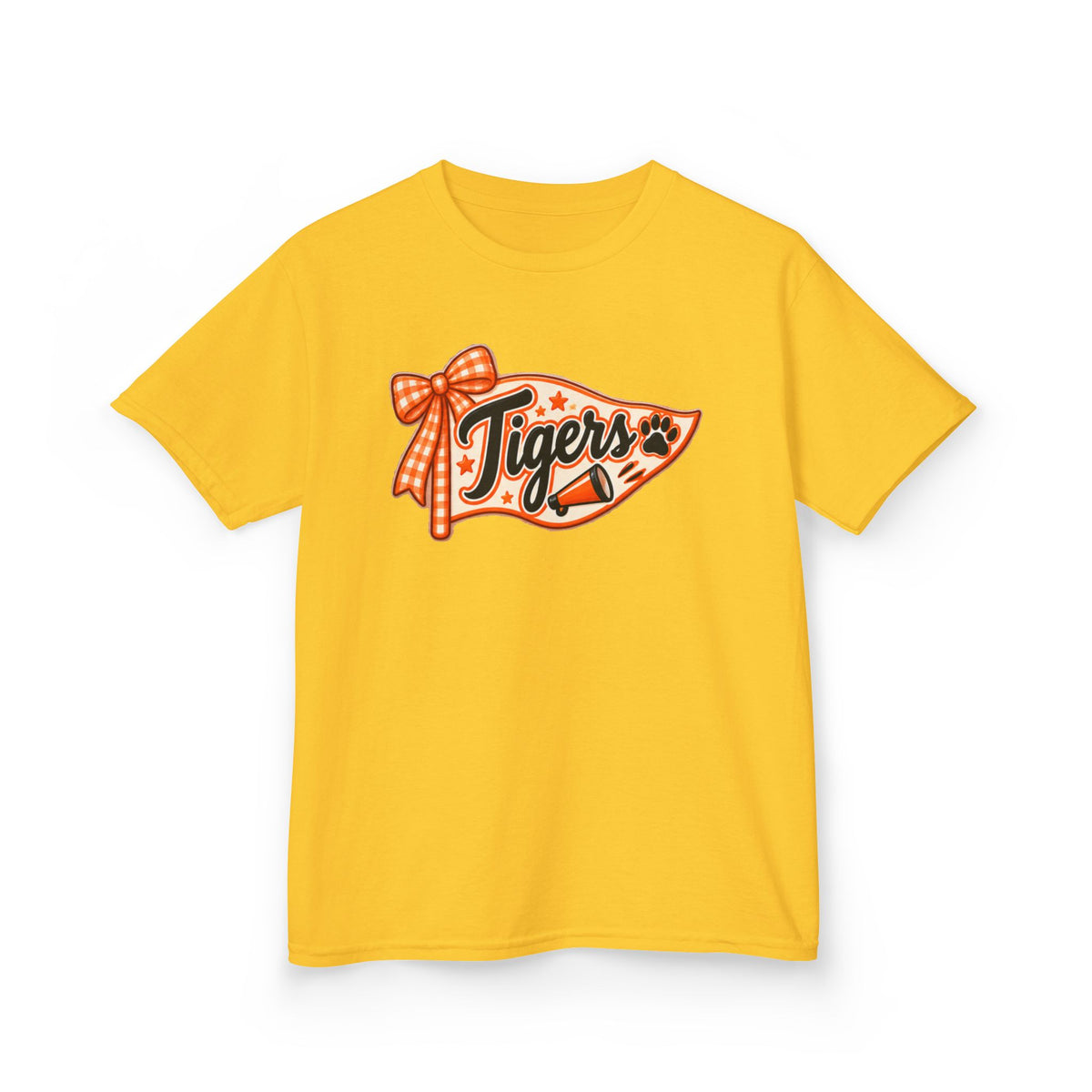 Kids Tigers Pennant T‑Shirt — Cute Orange Bow Vintage Sports Tee