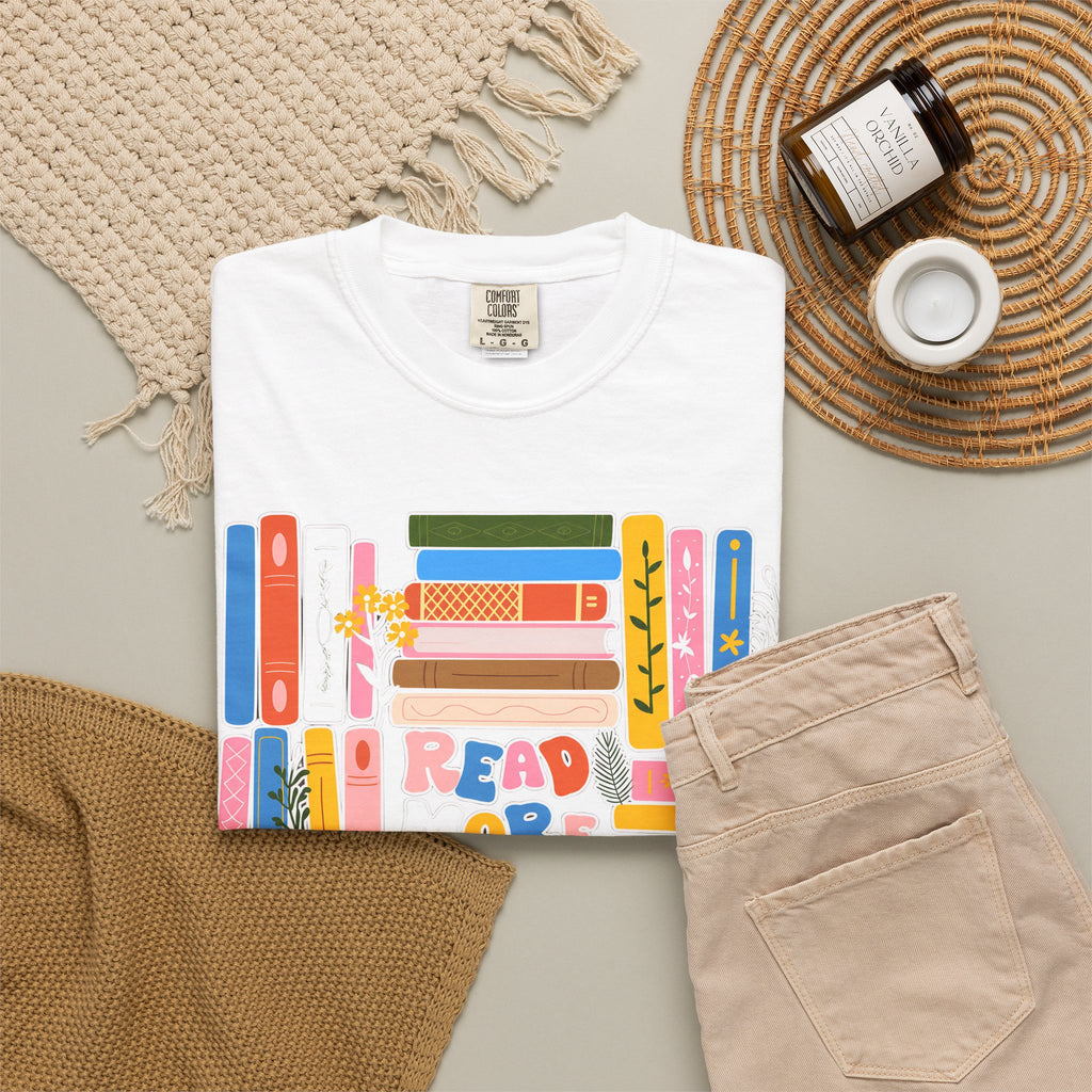Readers Are Books T-Shirt — Colorful Bookshelf Graphic Tee for Book Lovers