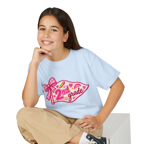 2nd Grade Girls T‑Shirt — Pink Pencil Pennant Back to School Tee