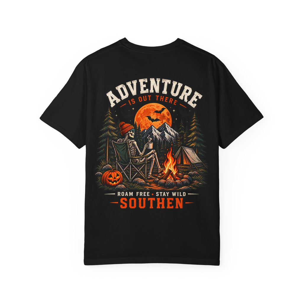 Adventure Is Out There Camping T-Shirt — Southern Outdoor Halloween Vibes