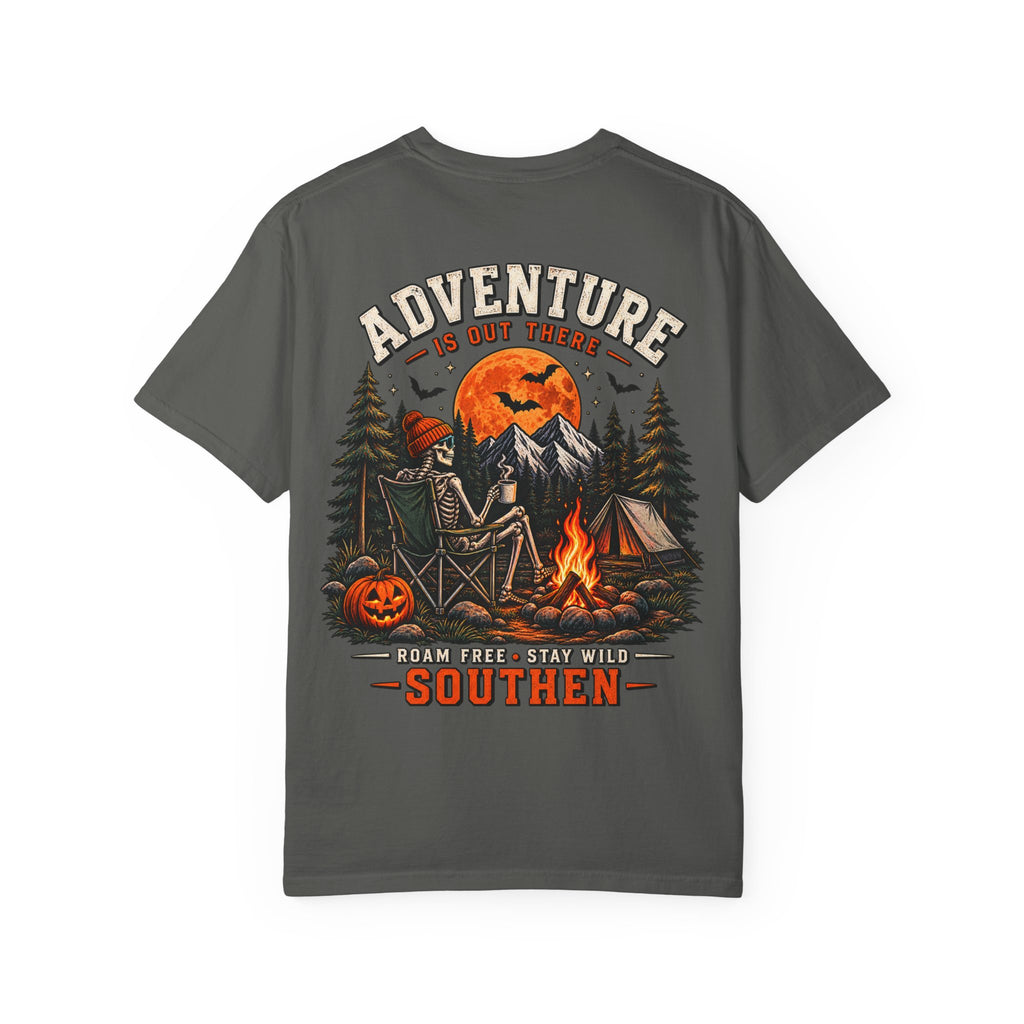 Adventure Is Out There Camping T-Shirt — Southern Outdoor Halloween Vibes