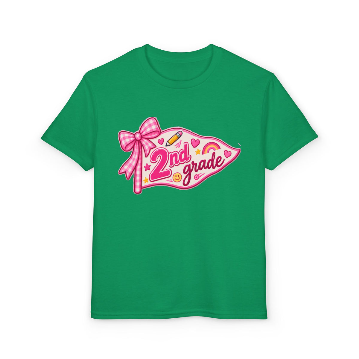 2nd Grade Girls T‑Shirt — Pink Pencil Pennant Back to School Tee