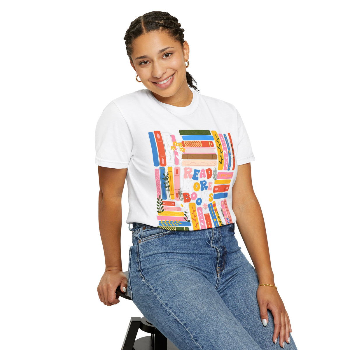 Readers Are Books T-Shirt — Colorful Bookshelf Graphic Tee for Book Lovers