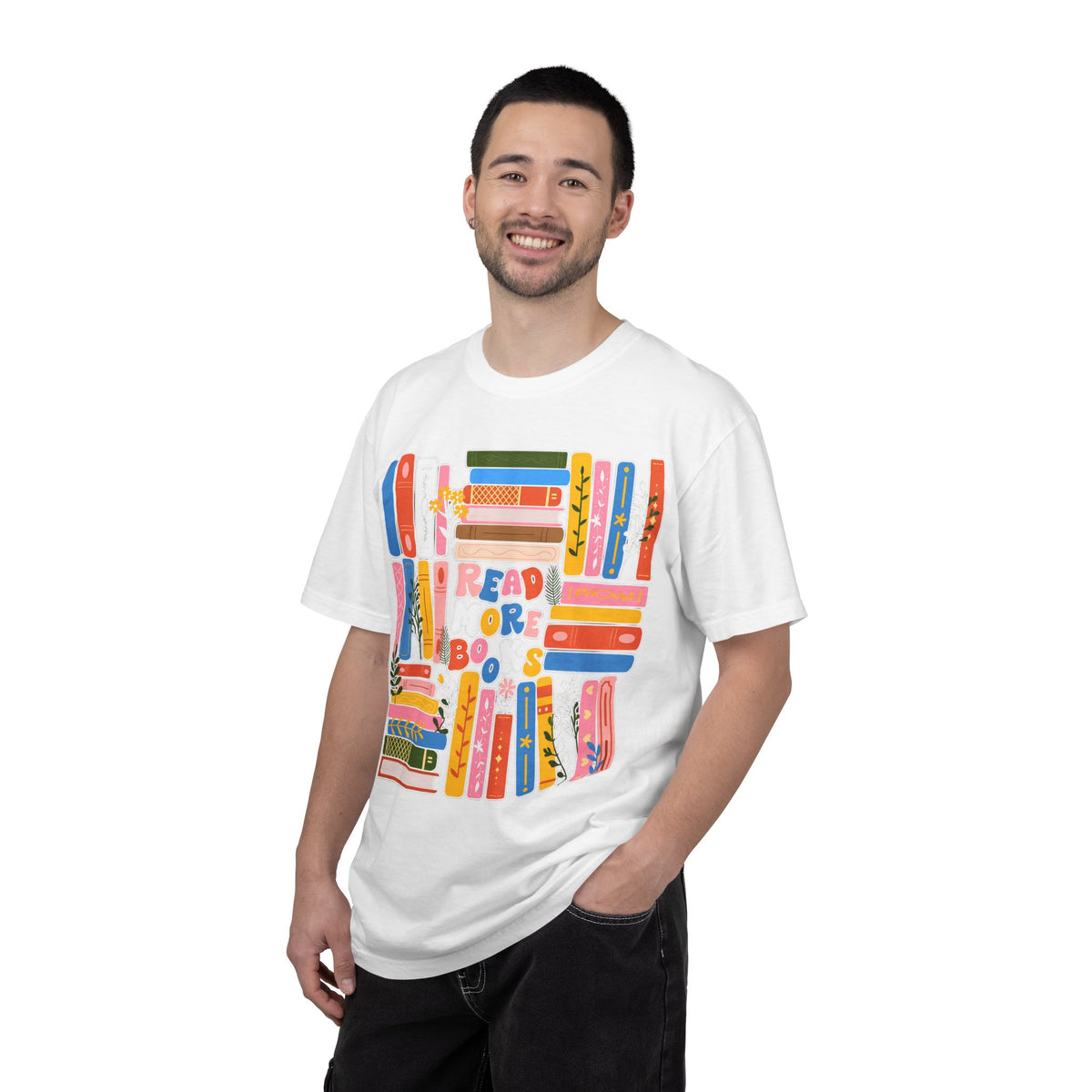 Readers Are Books T-Shirt — Colorful Bookshelf Graphic Tee for Book Lovers