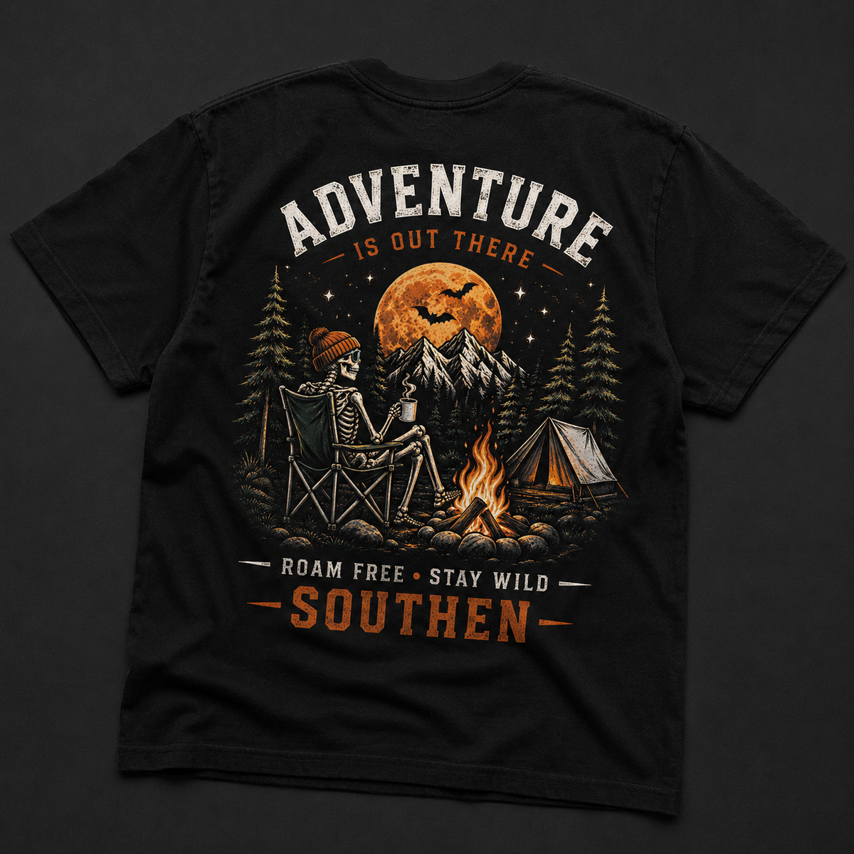 Adventure Is Out There Camping T-Shirt — Southern Outdoor Halloween Vibes