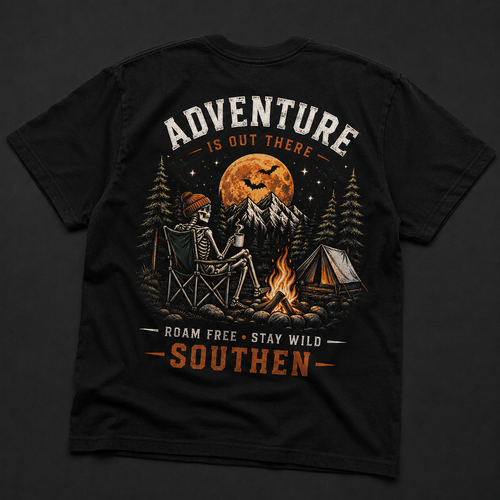 Adventure Is Out There Camping T-Shirt — Southern Outdoor Halloween Vibes
