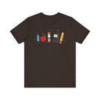 Cute School Supplies T-Shirt — Happy Pencil, Crayon, Eraser & Apple Graphic