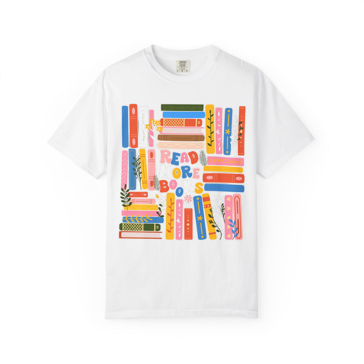 Readers Are Books T-Shirt — Colorful Bookshelf Graphic Tee for Book Lovers