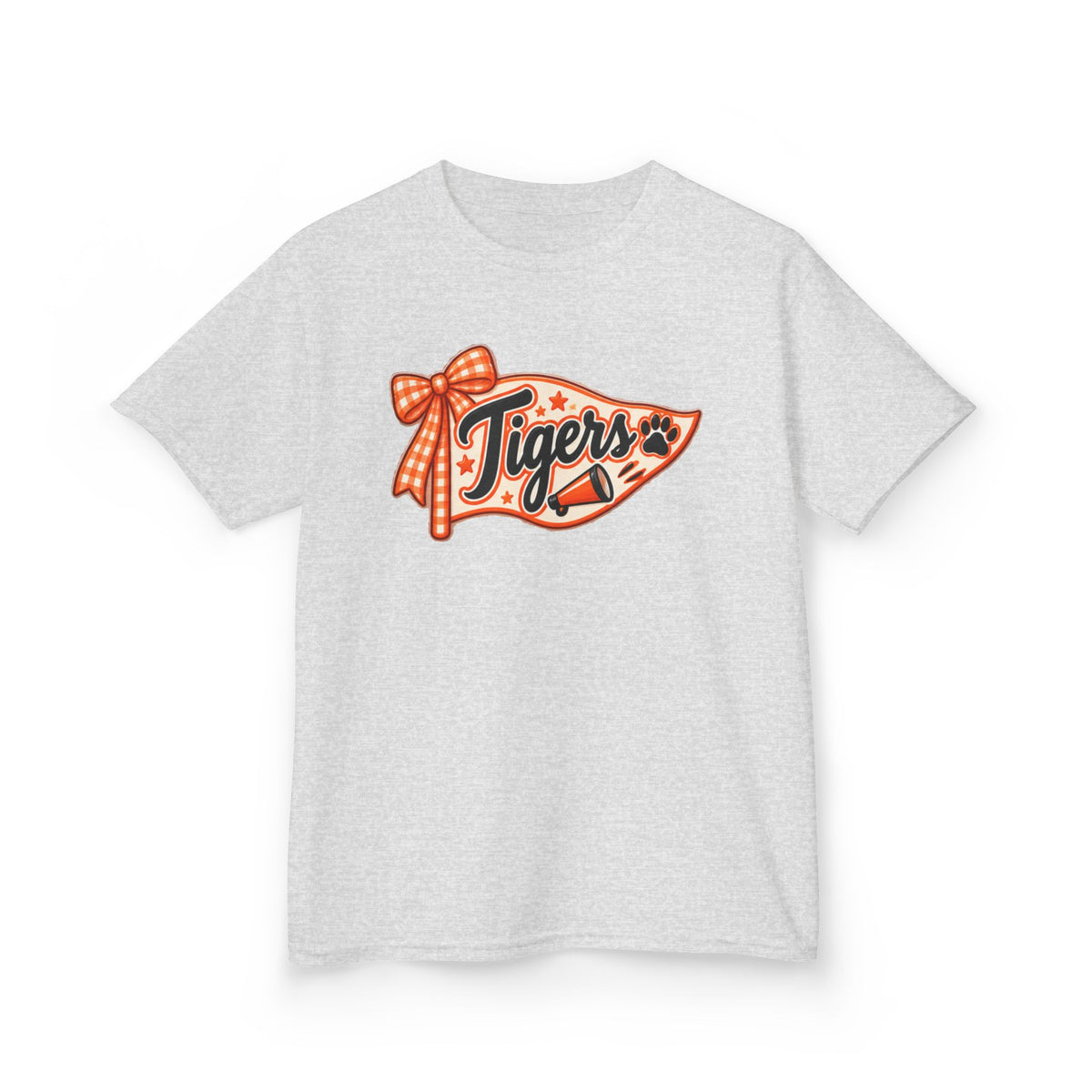 Kids Tigers Pennant T‑Shirt — Cute Orange Bow Vintage Sports Tee