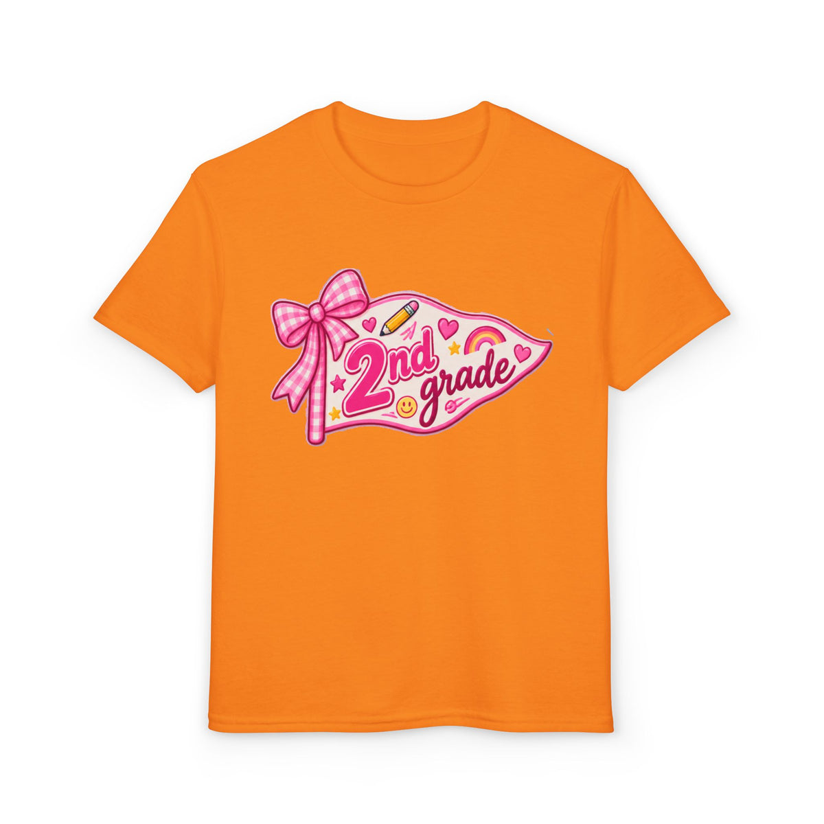 2nd Grade Girls T‑Shirt — Pink Pencil Pennant Back to School Tee